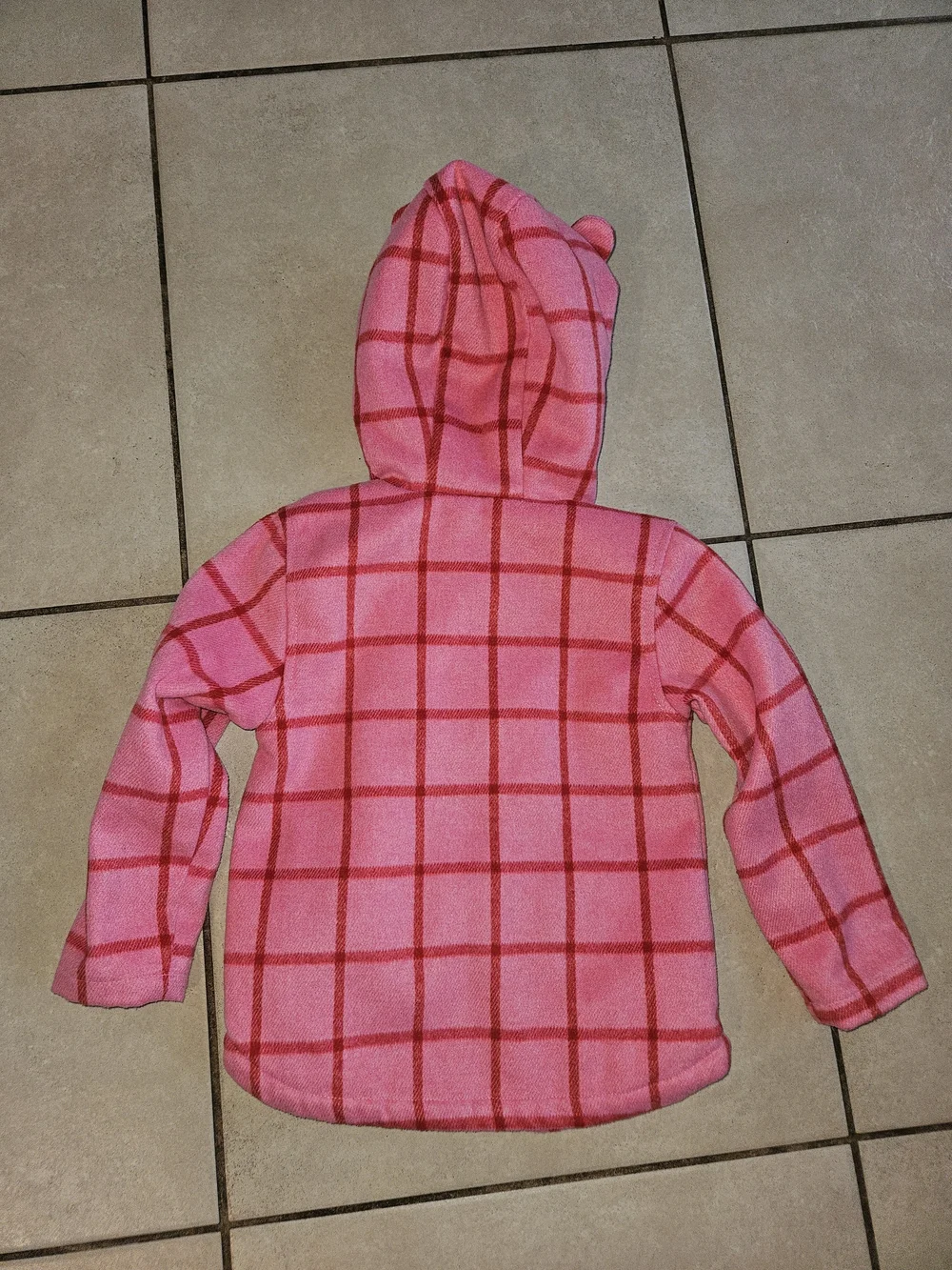 Old Navy Pink Plaid Hooded Kids Pea Coat